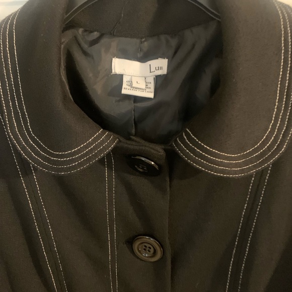 Retro Vintage Luii Black Bell Sleeve Coat with White Stitching Size L - Picture 2 of 6